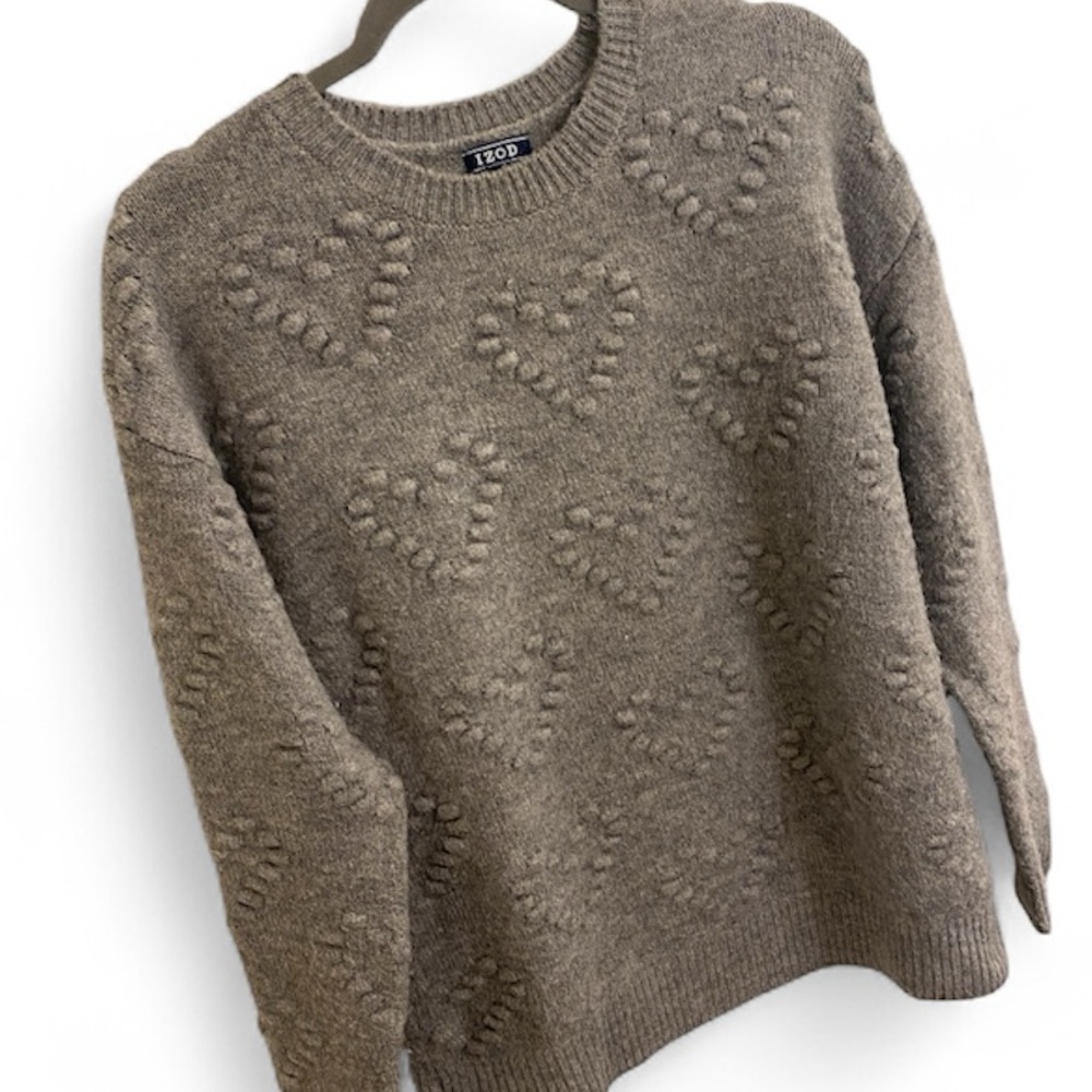 HEARTS SWEATER IZOD GRAY BOBBLE KNIT  CREWNECK SOFT WOOL SWEATER SIZE SMALL EUC